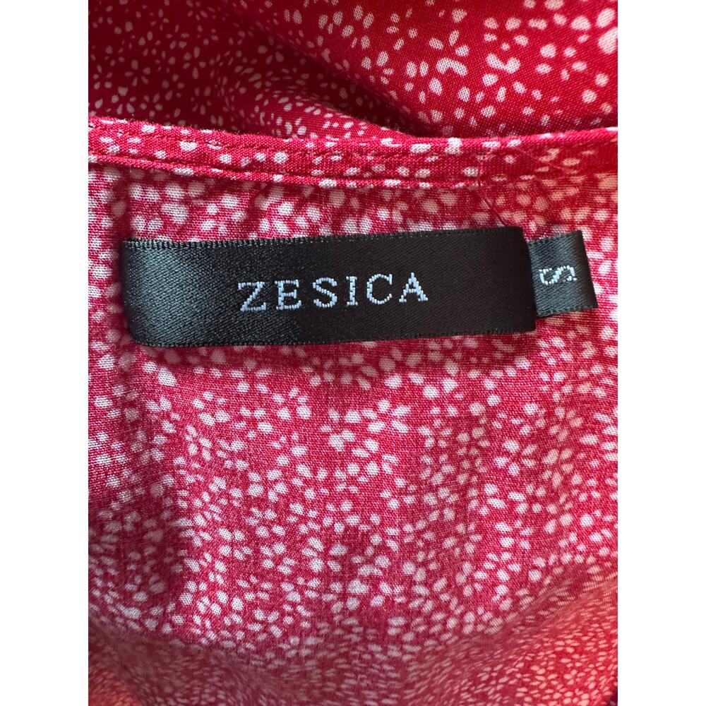 Zesica red white print short sleeves wrap midi dress size Small - Picture 3 of 16